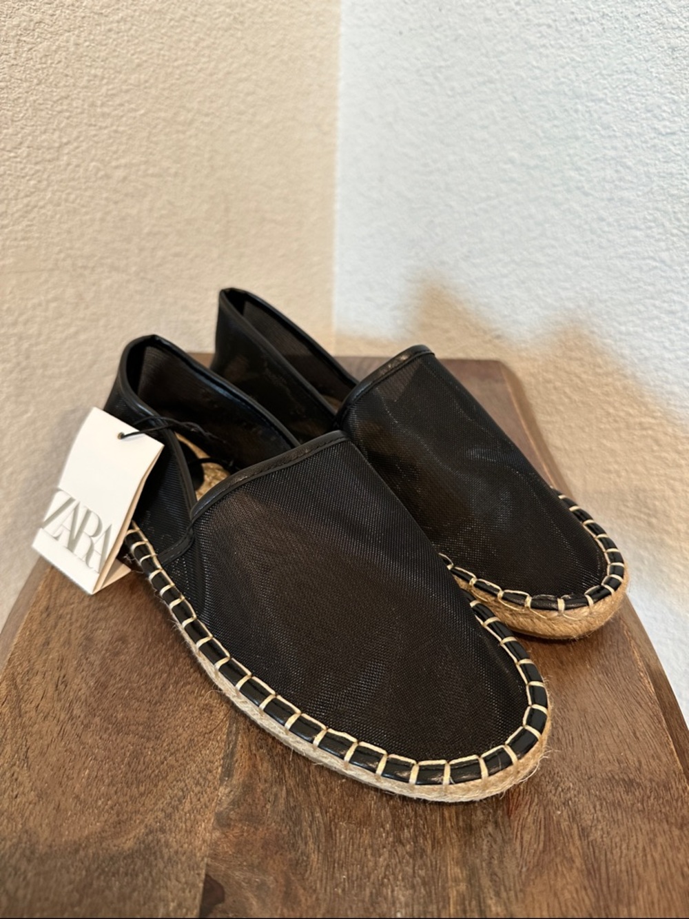 Zara Black Espadrille Flats with Natural Jute Trim Women’s Size US 6 EUR 36